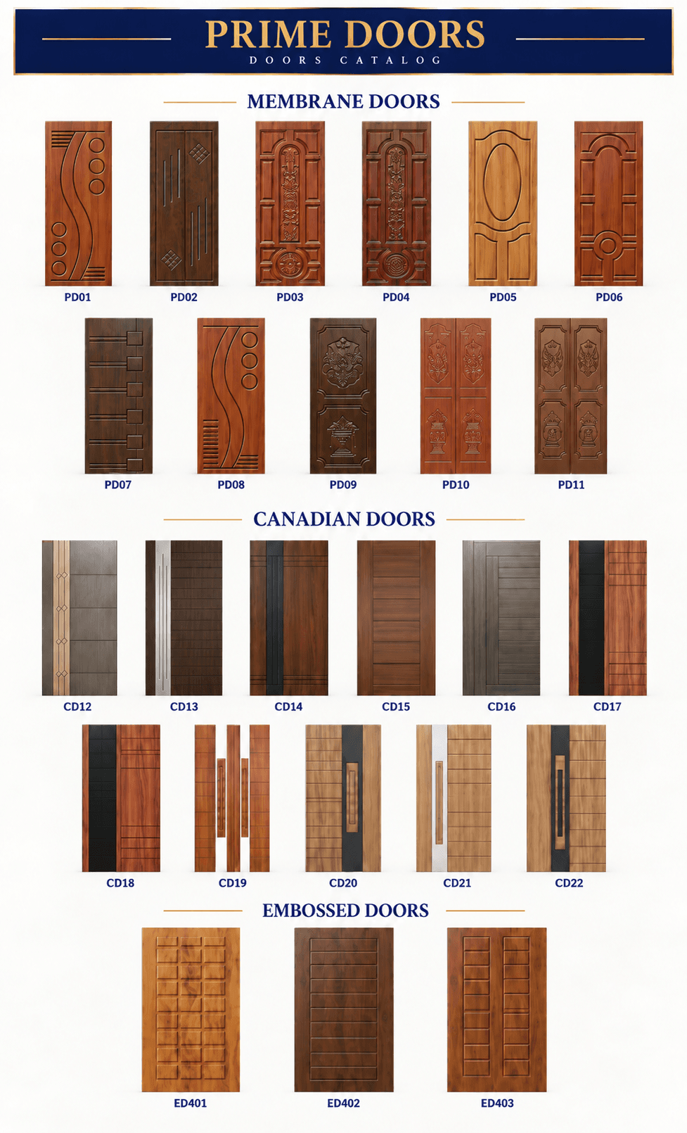 Prime Doors catalog featuring membrane, Canadian and embossed doors